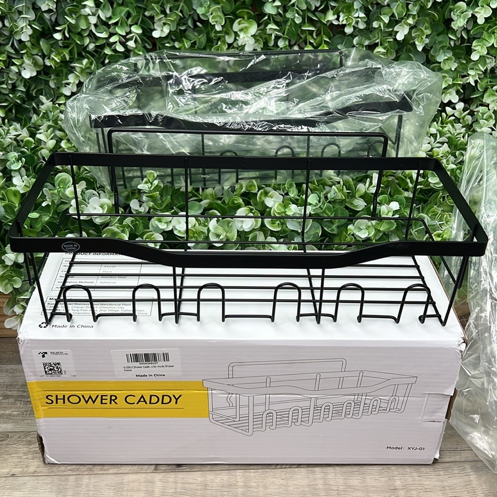 Adhesive Black Rustproof Stainless Steel Shower Caddy Organizers, 3 Pack - Picture 6 of 12
